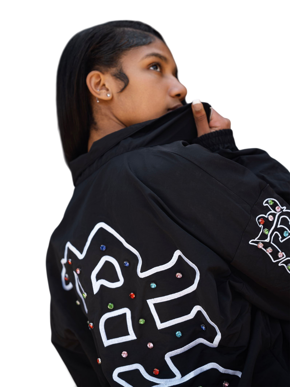 Mixed Emotions "ME" Rhinestone Nylon Jacket