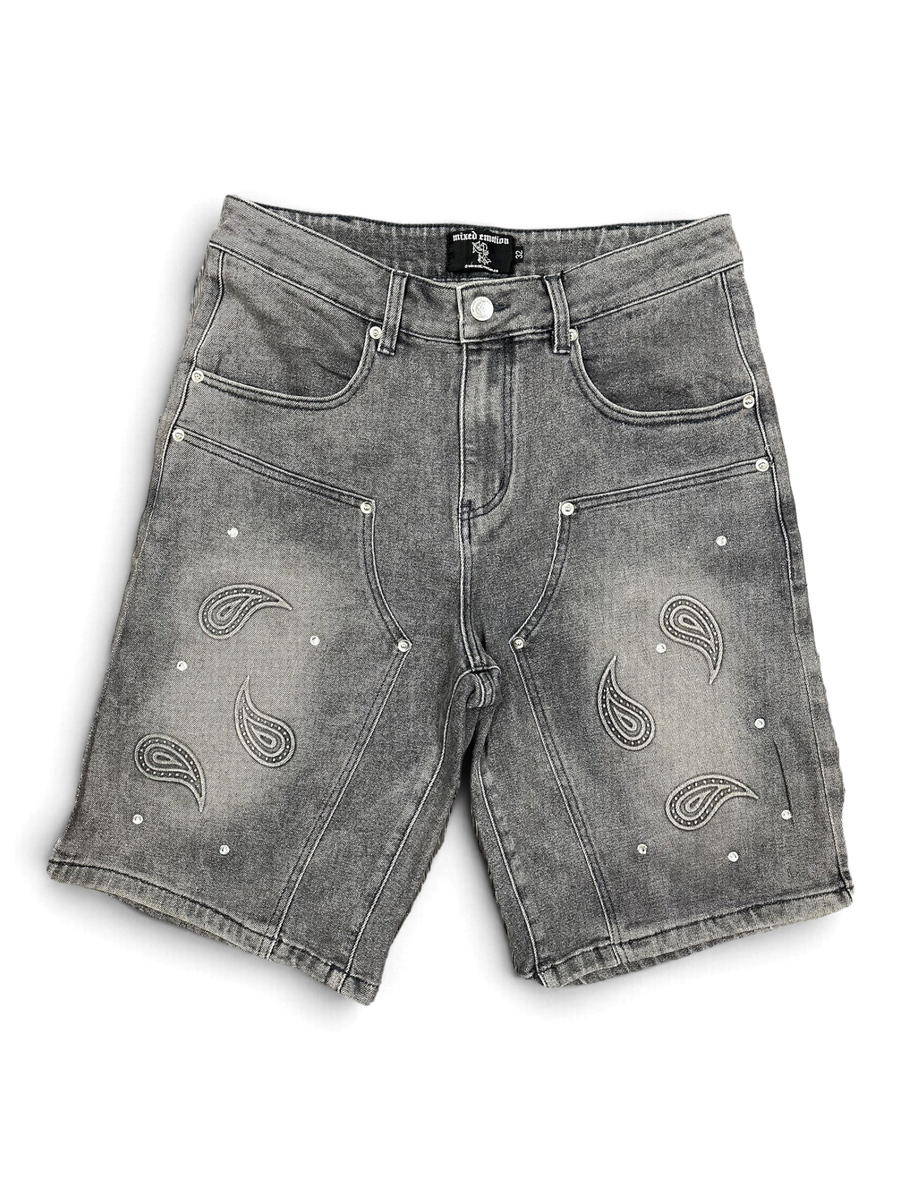 Mixed Emotions 'Paisley' Denim Grey Shorts