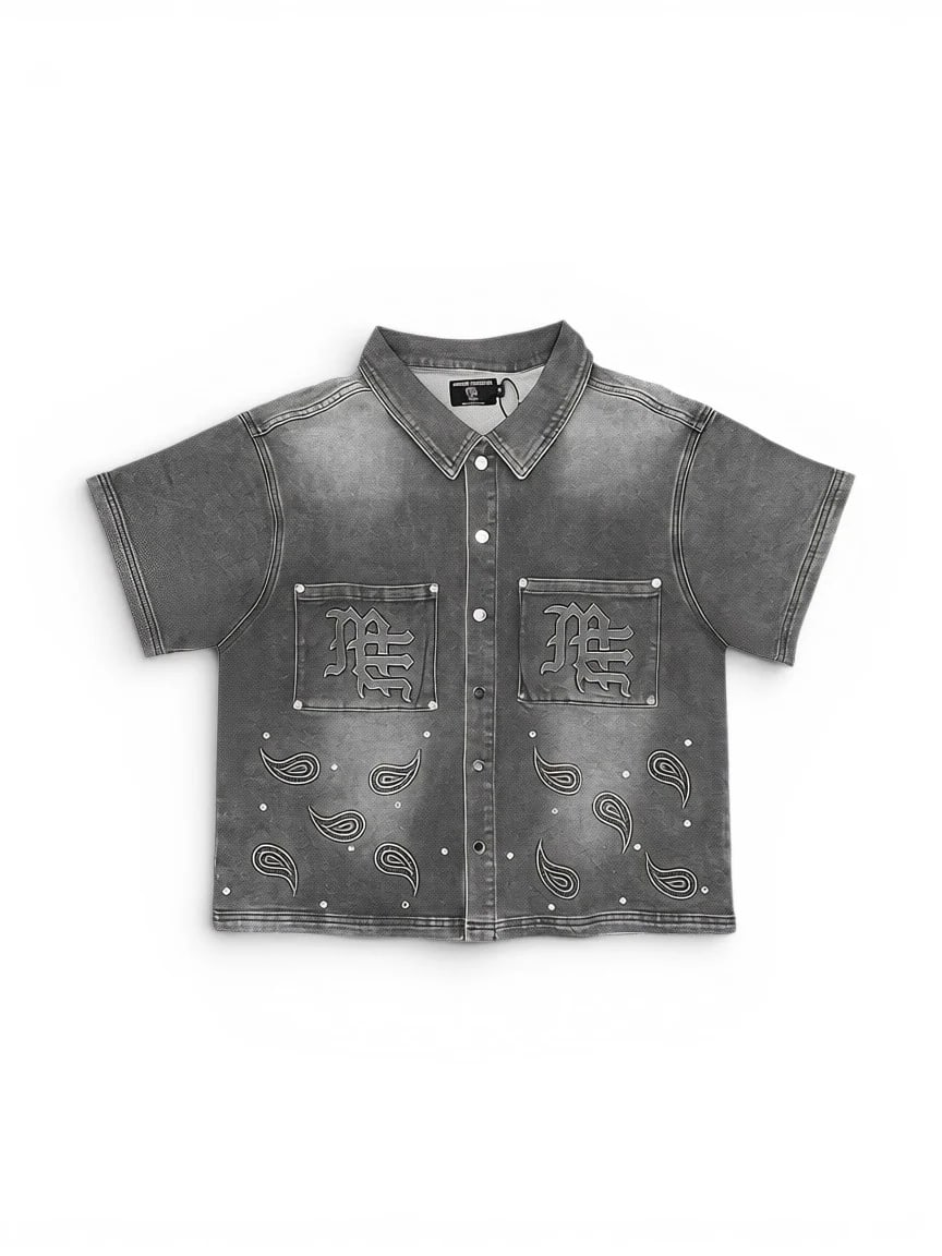Mixed Emotions Paisley Denim Shirt Black