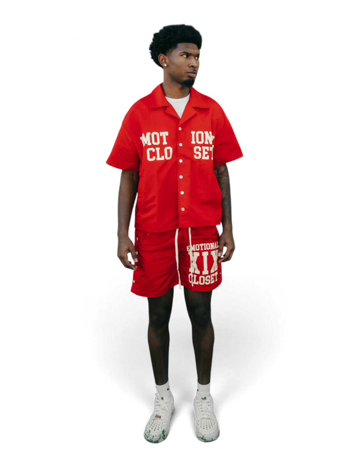 Mixed Emotions Red "Backyard" Nylon Shorts