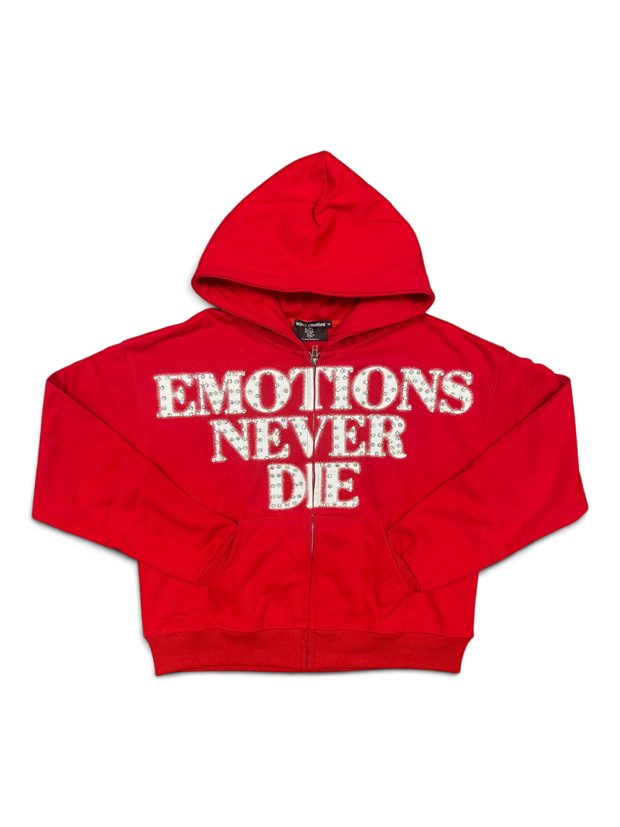 Mixed Emotions Red 'End' Rhinestone hoodie