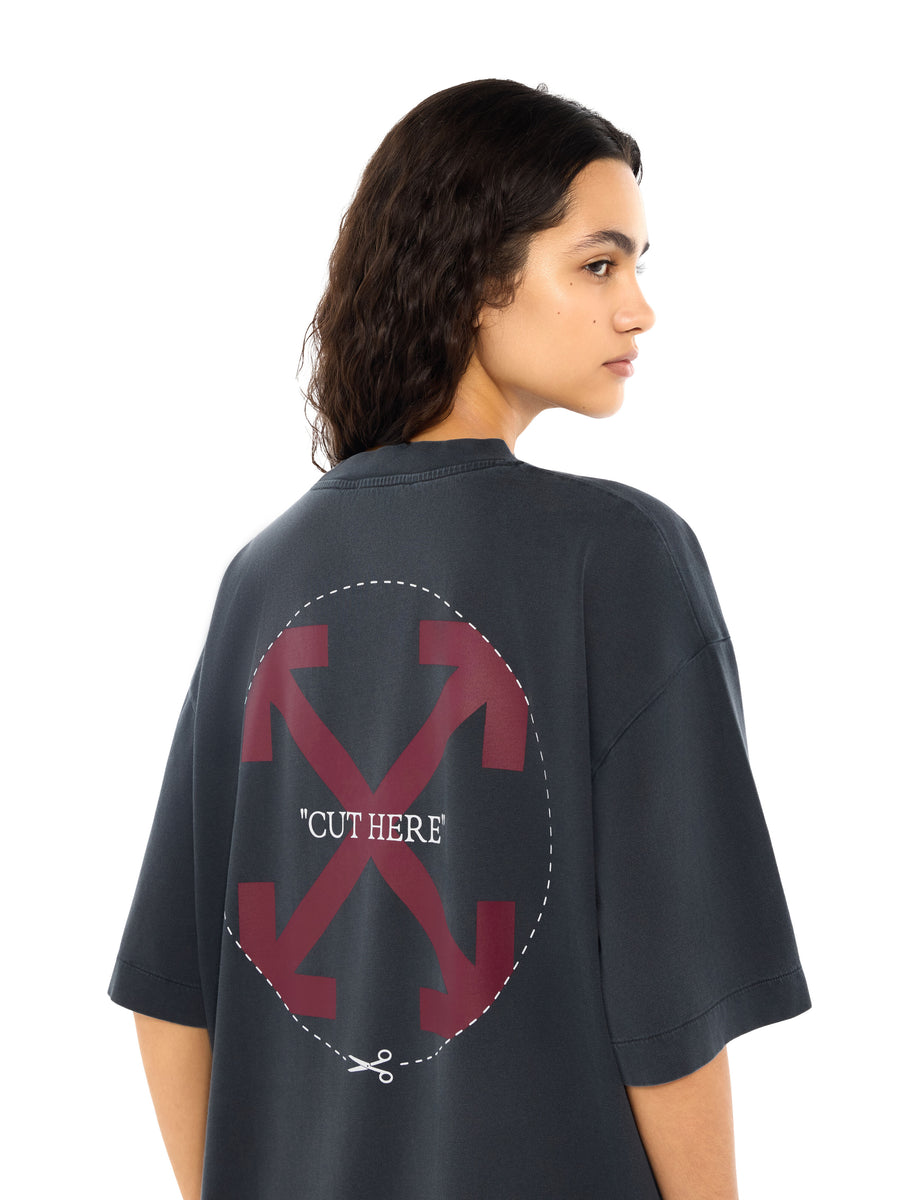 Off-White Cut Here Arrow Skate T-Shirt Fade Out Black Port Royal Women