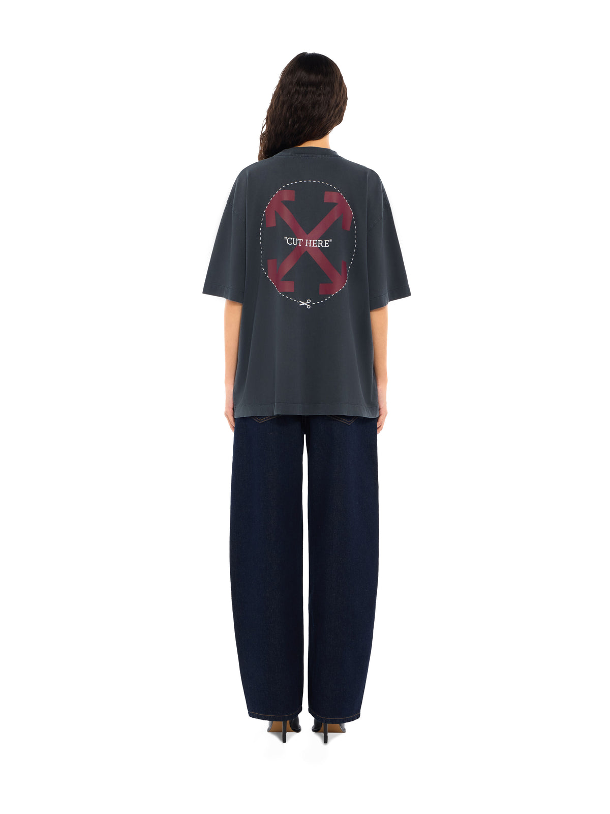 Off-White Cut Here Arrow Skate T-Shirt Fade Out Black Port Royal Women