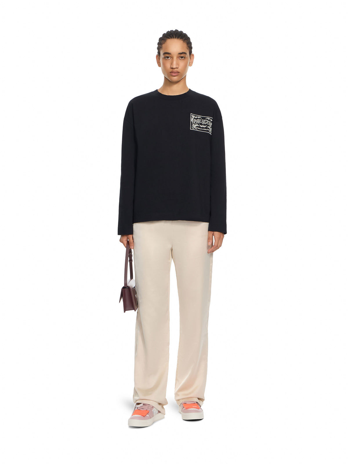 Off-White Embroidered Paisley Logo Long Sleeve T-Shirt Black-Black Women