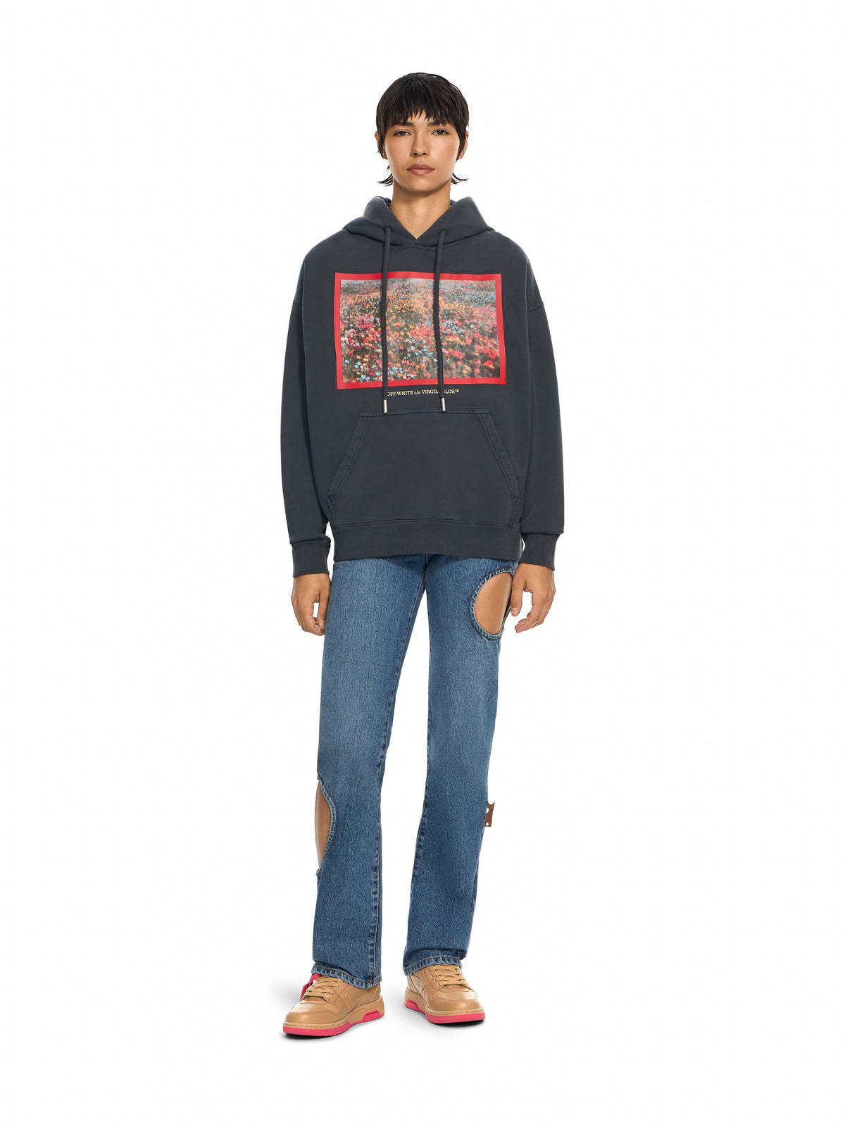 Off-White Flowers Field Skate Hoodie Fade Out Black High Risk Red Women
