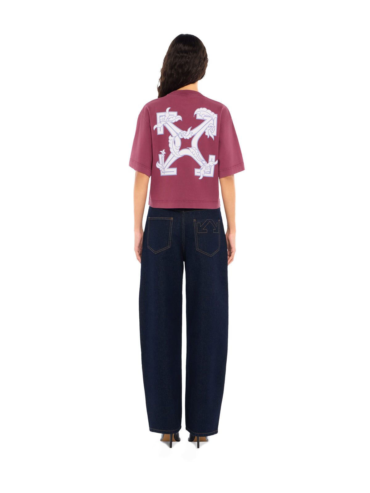 Off-White Hindi Ramage Arrow Crop T-Shirt Fade Out Hawthorn Rose White Women