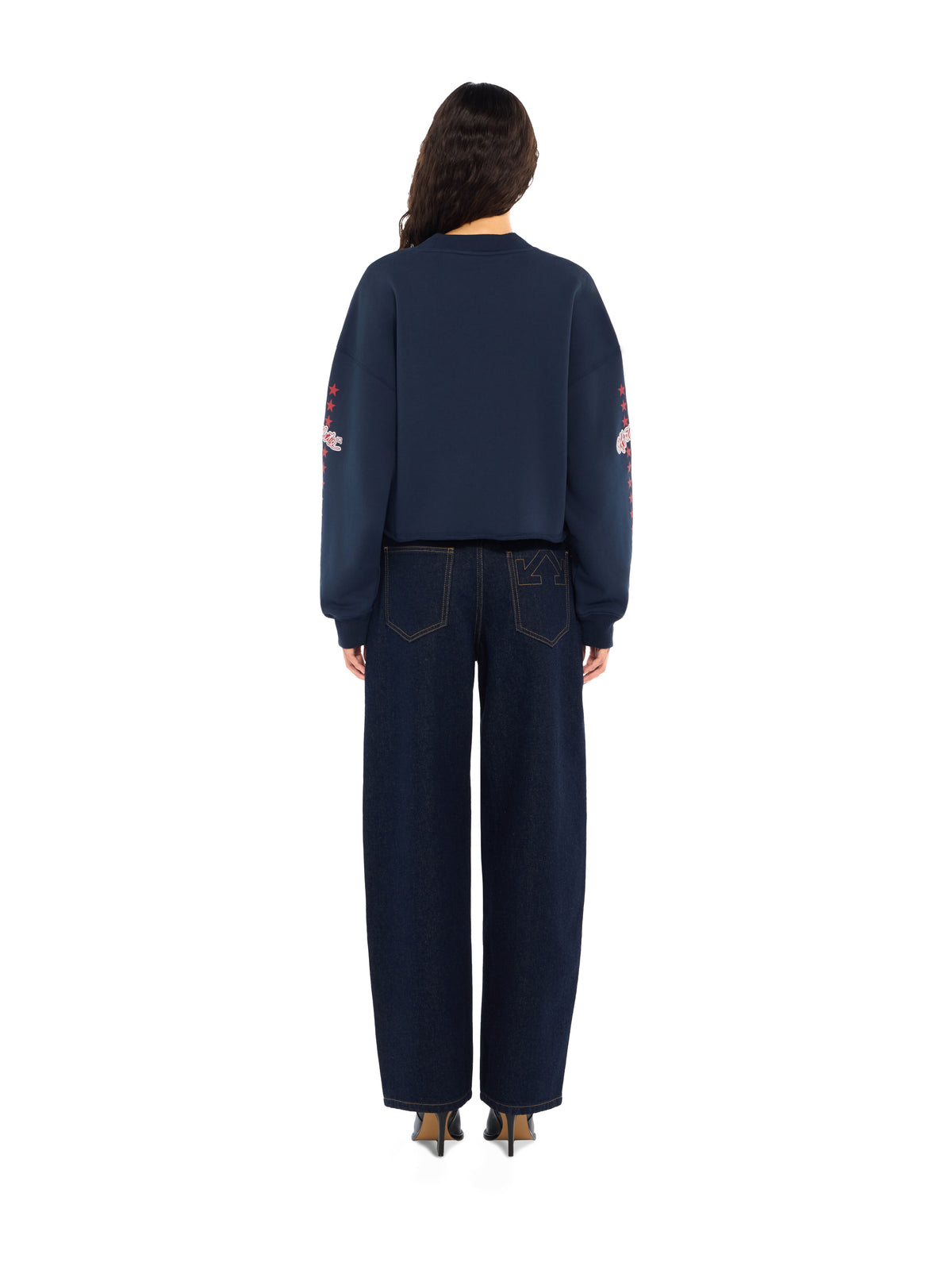 Off-White Logo Patch Star Cropped Sweatshirt Dark Sapphire High Risk Red Women