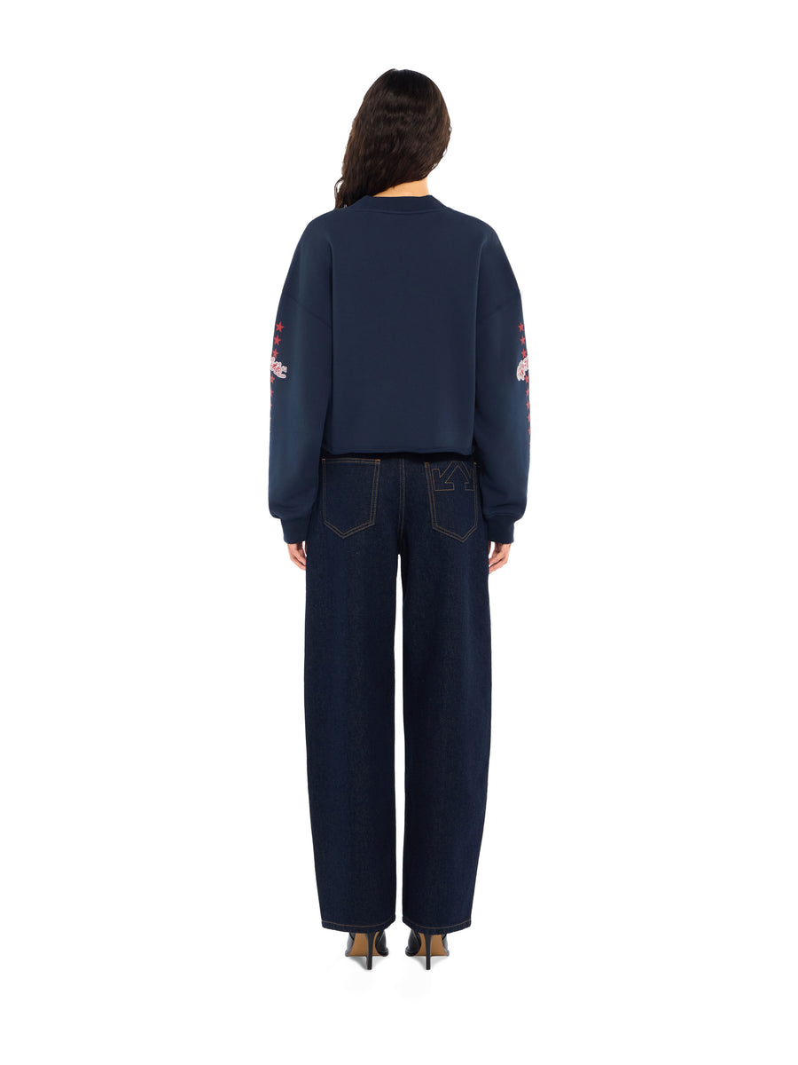 Off-White Logo Patch Star Cropped Sweatshirt Dark Sapphire High Risk Red Women