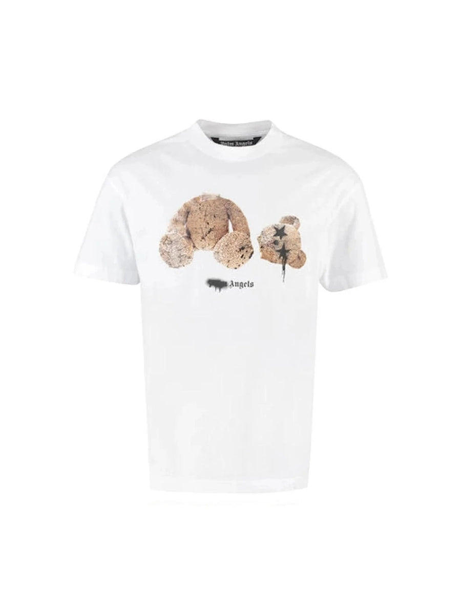Palm Angels Bear Print Sprayed Logo T-shirt White/Brown