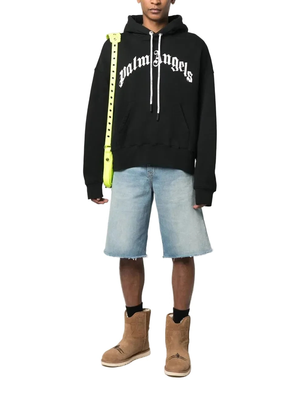 Palm Angels Logo Curved Print Hoodie Black/White