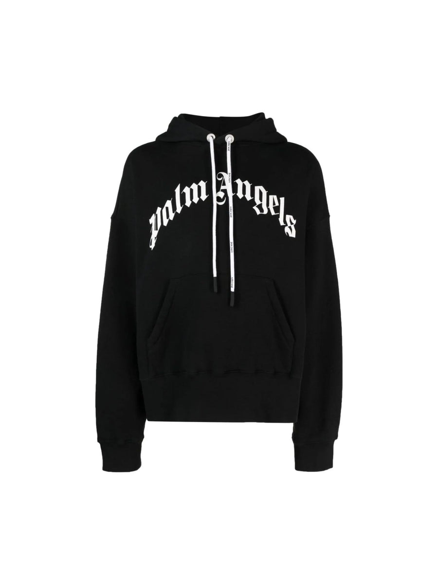 Palm Angels Logo Curved Print Hoodie Black/White