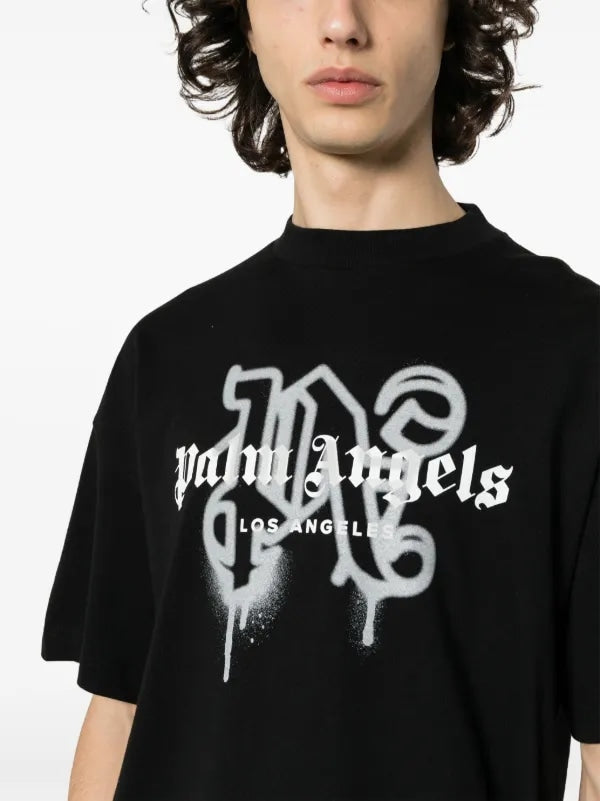 Palm Angels Los Angeles Monogram Spray Print Tee Black/Grey