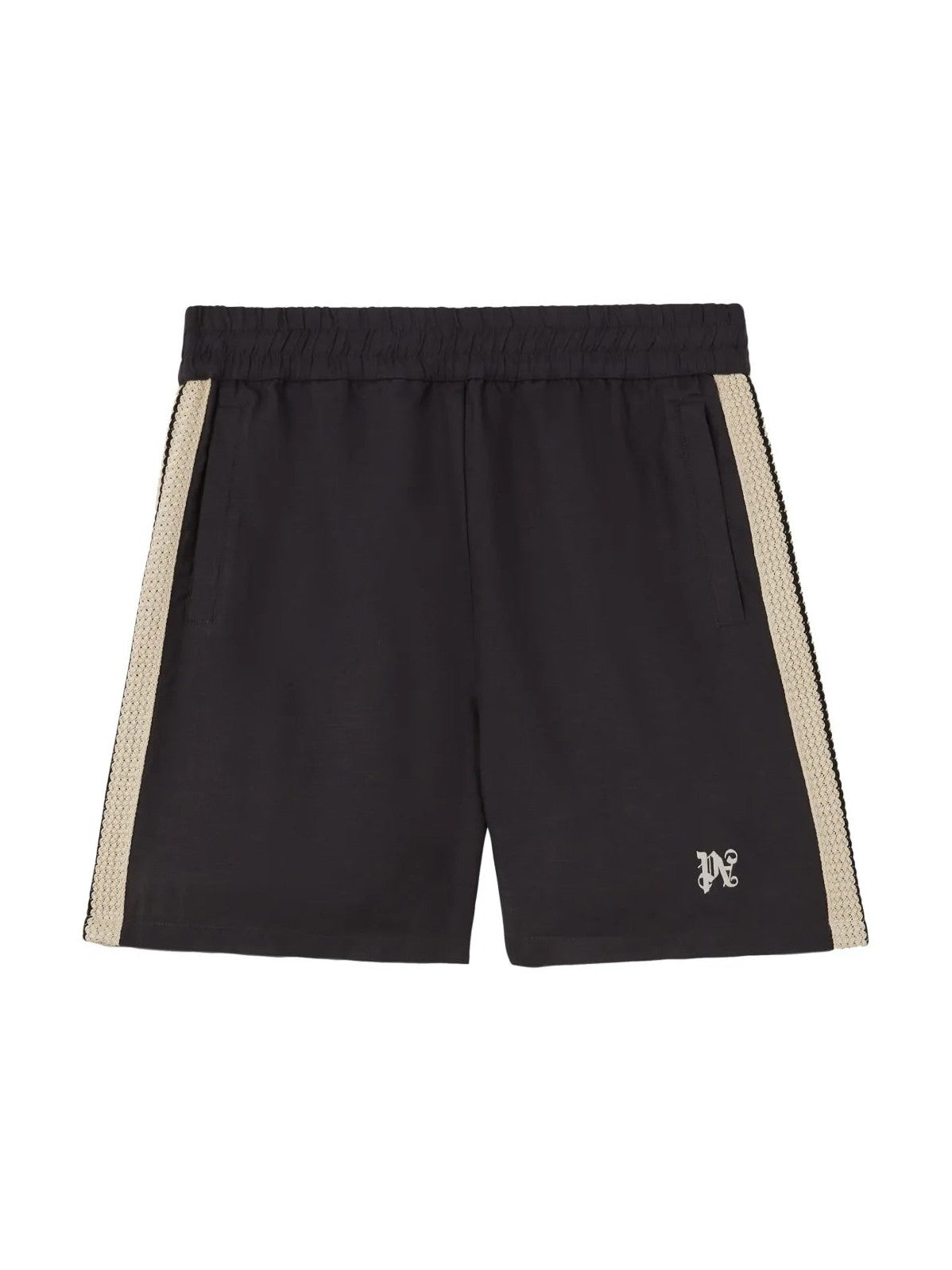 Palm Angels Monogram Embroidered Striped Short Black