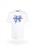 Palm Angels New York Monogram Print White/Blue T-Shirt one-kickz