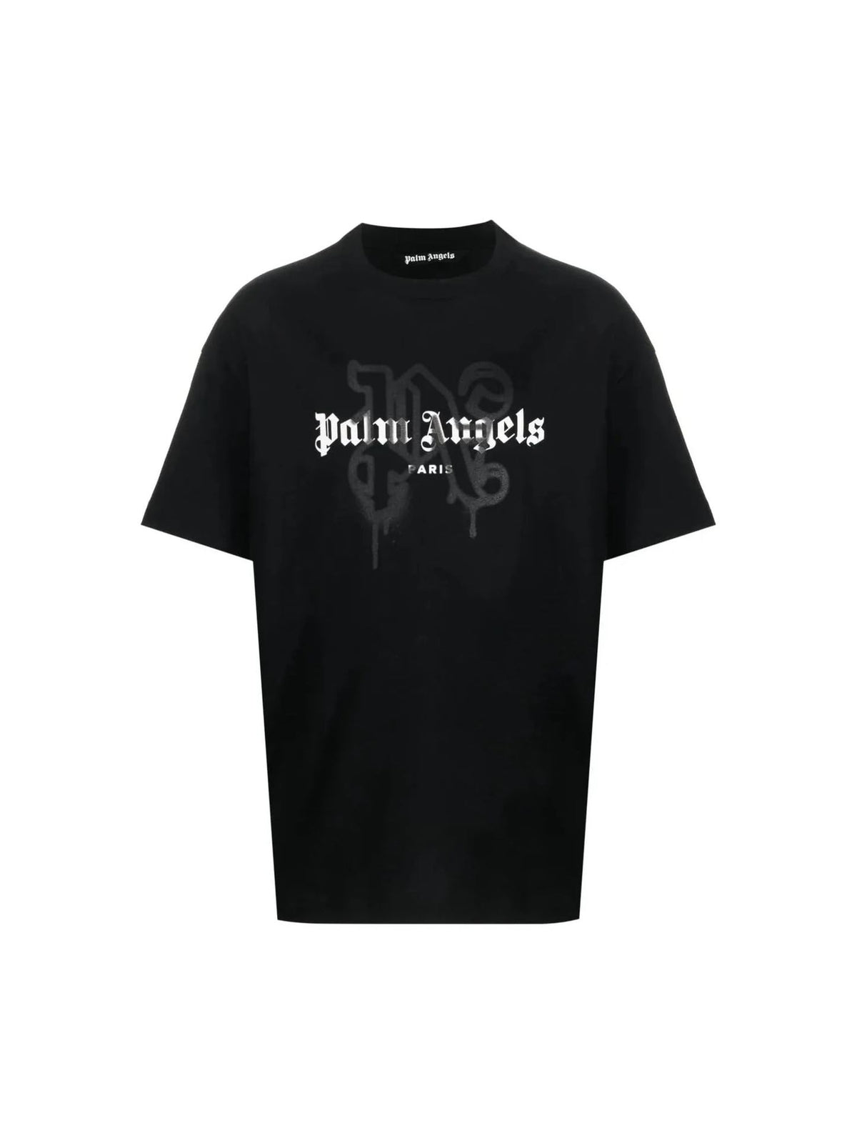 Palm Angels Paris Monogram Spray Logo Black on Black T-shirt