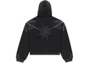 Sp5der Rhinestone Web Zip Hoodie Black one-kickz