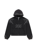 Sp5der Rhinestone Web Zip Hoodie Black one-kickz