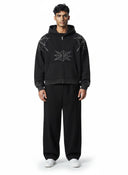 Sudadera con cremallera negra One Kickz Sp5der con diseño de telaraña de diamantes de imitación y capucha