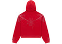 Sp5der Rhinestone Web Zip Hoodie Red