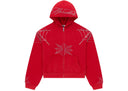 Sp5der Rhinestone Web Zip Hoodie Red