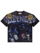Camiseta negra One Kickz Vale Forever Fury con estampado gráfico de pantera, soles sonrientes y placas de identificación