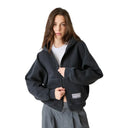 Eme Studios Waffle Croped Boxy Full Zip Navy