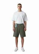 ⁠off-white helvetica logo sweatshort army green Blac one-kickz