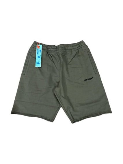 ⁠off-white helvetica logo sweatshort army green Blac