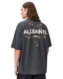 Camiseta oversize One Kickz AllSaints de color negro lavado con estampado gráfico floral y logo en la espalda