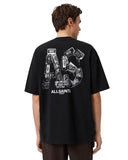 Camiseta negra oversize One Kickz AllSaints con estampado gráfico de casetes en la espalda