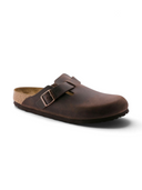 Zueco One Kickz Birkenstock Boston en cuero nobuk aceitado color habana con hebilla ajustable y plantilla de corcho