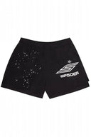 Pantalones cortos de deporte negros SP5DER PRO de One Kickz con estampado de estrellas blancas y logo lateral