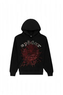 sp5der Rhinestone Og Web Logo Hoodie Black